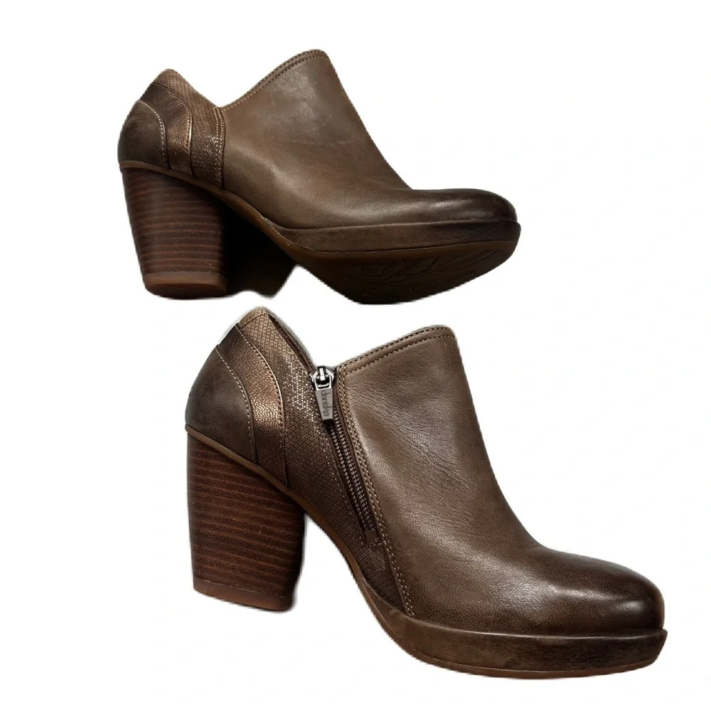 Dansko Marcia Boots Leather Burnish Nubuck Teak Brown Block Heel Size 37 Booties